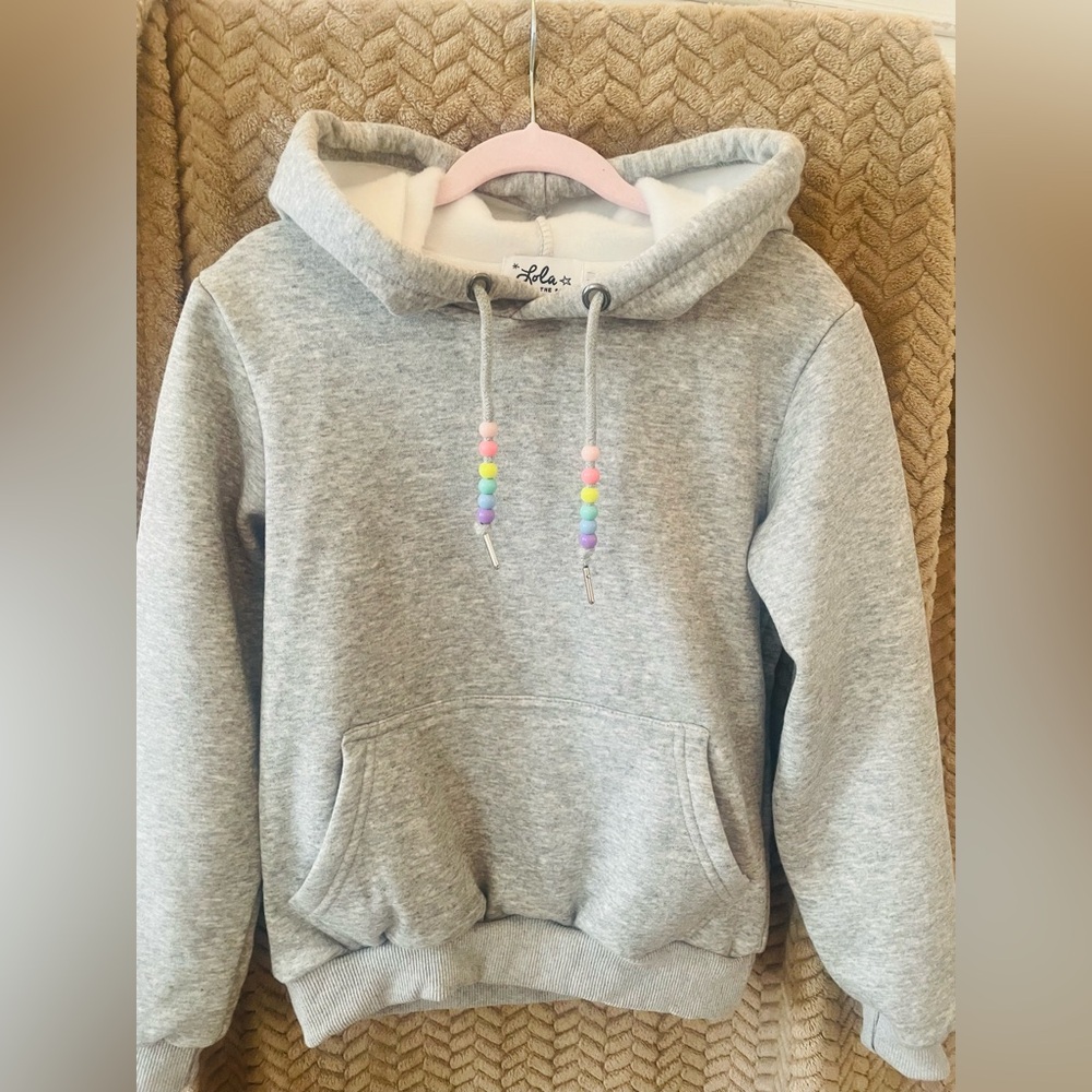 Lola Gray Hoodie with Beaded Rainbow Design - Picture 3 of 4